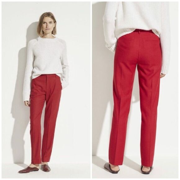 Vince Flannel Tailored Wool Blend Pants in Crimson Red Size 0 XS - Picture 1 of 15
